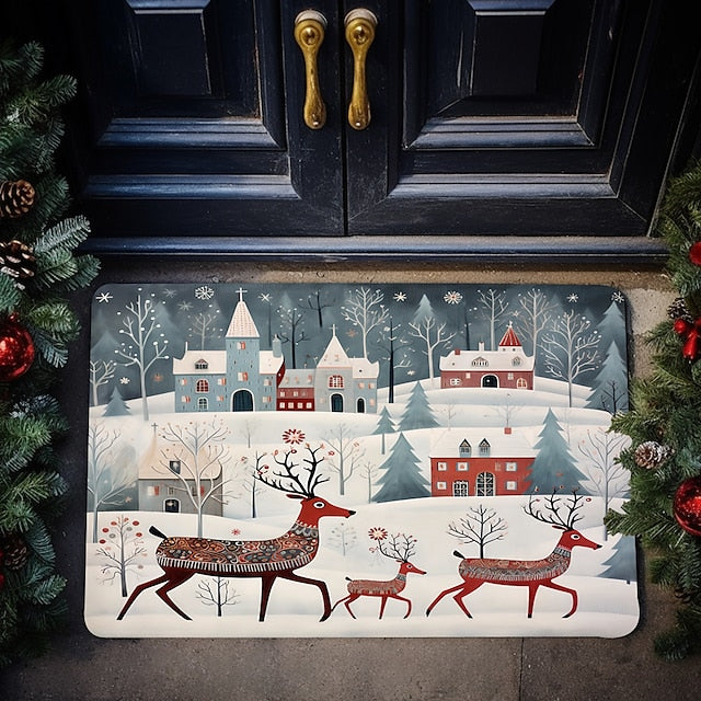 Reindeers Doormat Floor Mats Washable Rugs Kitchen Mat Scandinavian Folk Art Non-Slip Oil Proof Rug Indoor Outdoor Mat Bedroom Decor Bathroom Mat Entrance Rug