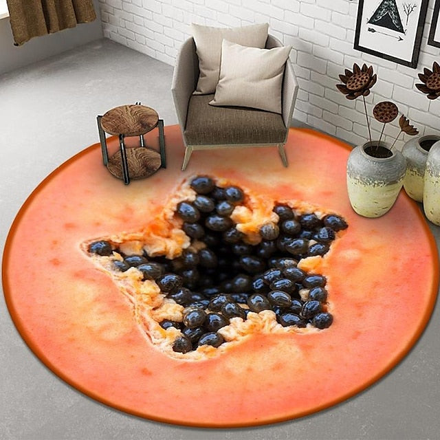 Fruit Rug Floor Mat Non-Slip Round Area Rugs Kitchen Floor Mat Soft Carpet for Bedroom Livingroom Bedside