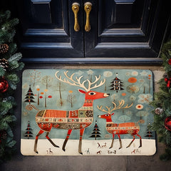 Reindeers Doormat Floor Mats Washable Rugs Kitchen Mat Scandinavian Folk Art Non-Slip Oil Proof Rug Indoor Outdoor Mat Bedroom Decor Bathroom Mat Entrance Rug