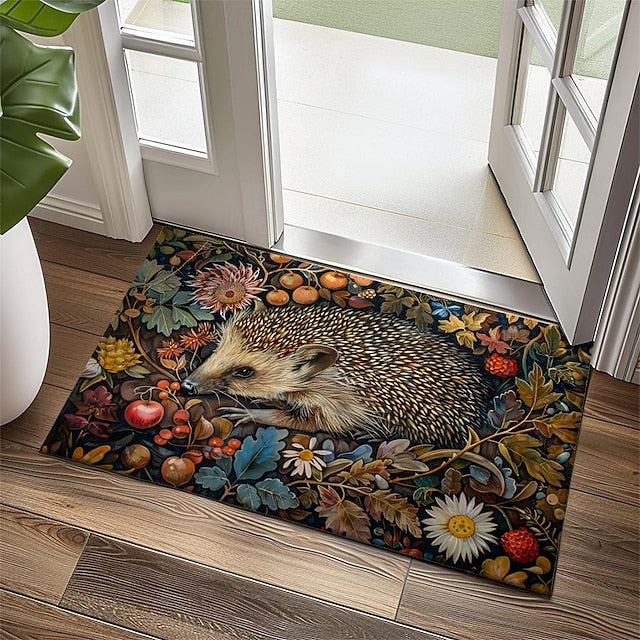 Hedgehog Fruits Doormat Kitchen Mat Floor Mat Non-Slip Area Rug Oil Proof Rug Indoor Outdoor Mat Bedroom Decor Bathroom Mat Entrance Rug