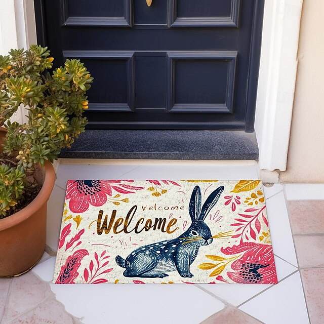 Welcome Rabbits Doormat Floor Mats Washable Rugs Kitchen Mat Non-Slip Oil Proof Rug Indoor Outdoor Mat Bedroom Decor Bathroom Mat Entrance Rug