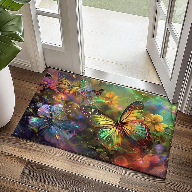 Butterfly Flowers Doormat Non-Slip Oil Proof Rug Indoor Outdoor Mat Bedroom Decor Bathroom Mat Entrance Rug Door Mat