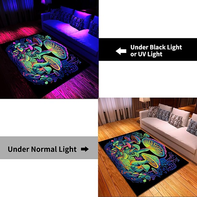 Fantasy Mushroom Blacklight Rug Carpet Floor Mat UV Reactive Glow in the Dark Rug Large Non-Slip Rug Mat Carpet for Room Decor