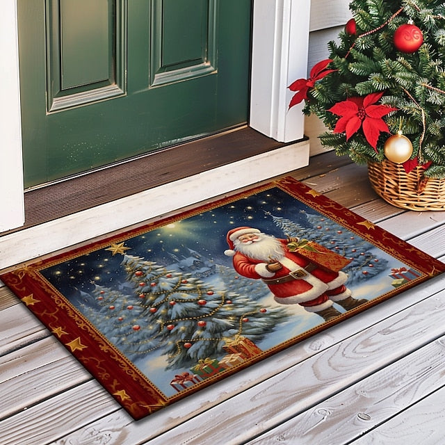 Christmas Decoration Doormat Xmas Santa Kitchen Mat Floor Mat Non-Slip Area Rug Oil Proof Rug Indoor Outdoor Mat Bedroom Decor Bathroom Mat Entrance Rug