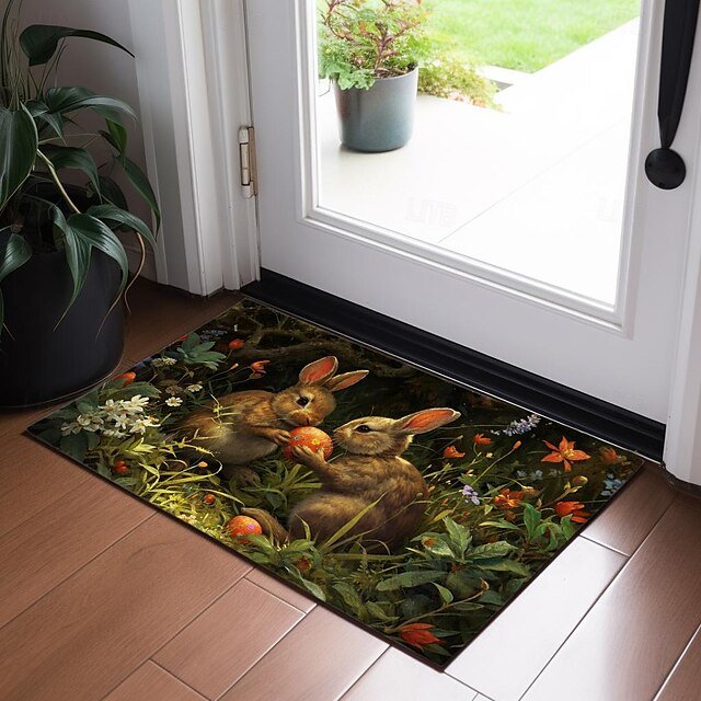 Easter Rabbits Egg Doormat Floor Mats Washable Rugs Kitchen Mat Non-Slip Oil Proof Rug Indoor Outdoor Mat Bedroom Decor Bathroom Mat Entrance Rug