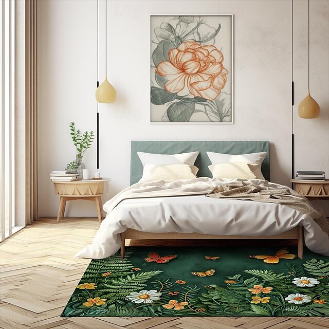 Green Butterfly Plant Area Rug Kitchen Mat Non-Slip Oil Proof Floor Mat Livingroom Rug Indoor Outdoor Mat Bedroom Decor Bathroom Mat Entrance Rug Door Mat