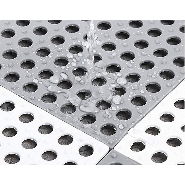 Interlocking Rubber Floor Tiles with Drain Holes DIY Size Bathroom Shower Toilet Floor Tiles Mat Interlocking Massage Soft Cushion Floor Tiles for Indoor/Outdoor