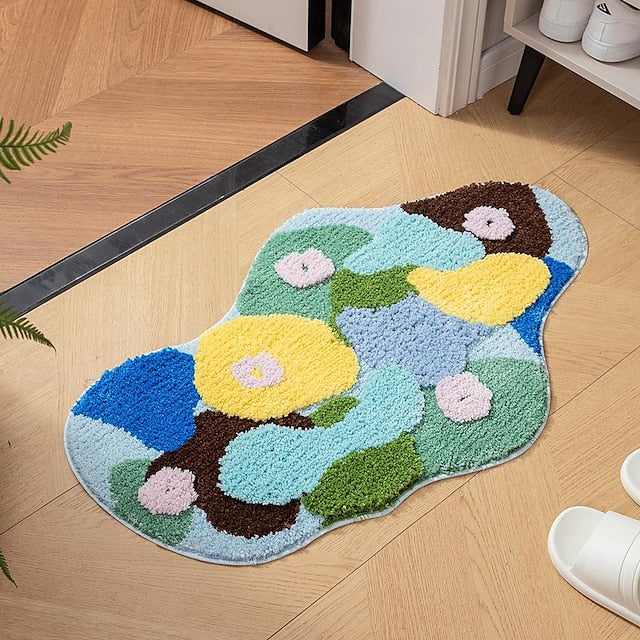 Green Moss Leaf Area Rug Floor Mat Non-Slip Moss Bathroom Rugs Super Absorbent Bath Mat Soft Microfiber Machine Washable Shower Mat Cute 3D Moss for Bathroom Entryway