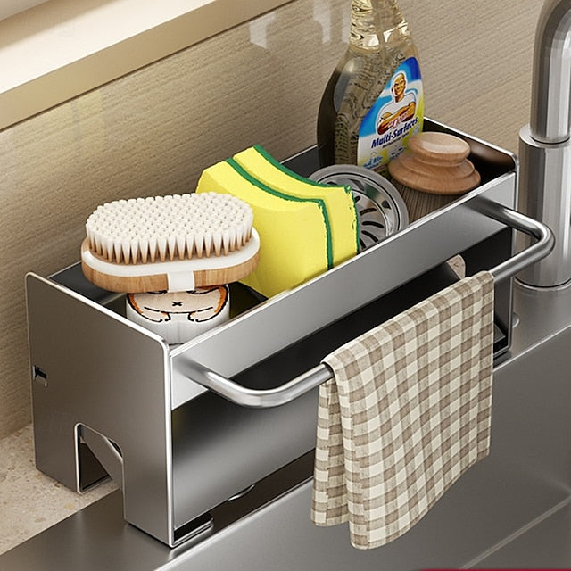 Sink Sponge Holder, Countertop Draining Rack, Freestanding Storage Organizer for Sponges, Dishcloths, and Scrubbers in Bathroom or Kitchen