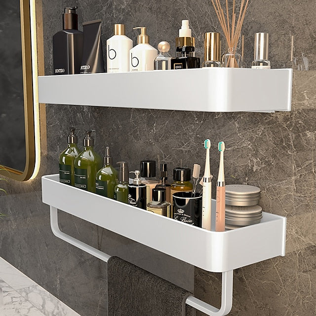 Shower Caddy Bathroom Shelves Wall Mounted White Storage Organizer Rack Bathroom Kitchen Bathroom Hardware Pendant Bathroom Shelf Space Aluminum Shower Rack Corner Shelf Square Bath Shower Shelf