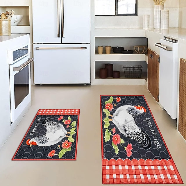 Farmhouse Chicken Area Rug Kitchen Mat Non-Slip Oil Proof Floor Mat Livingroom Rug Indoor Outdoor Mat Bedroom Decor Bathroom Mat Entrance Rug Door Mat