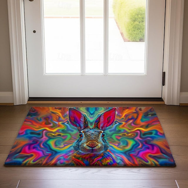 Painting Rabbit Easter Doormat Floor Mats Washable Rugs Kitchen Mat Non-Slip Oil Proof Rug Indoor Outdoor Mat Bedroom Decor Bathroom Mat Entrance Rug