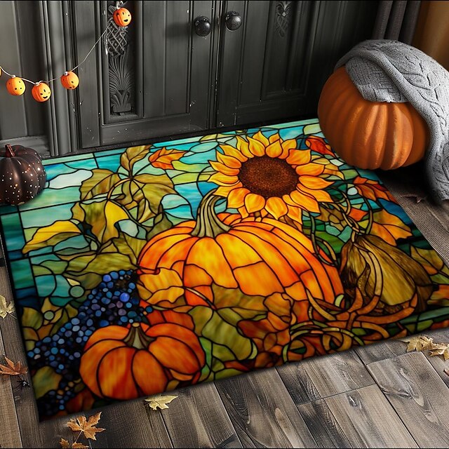 Doormat Pumpkin Sunflowers Kitchen Mat Floor Mat Non-Slip Area Rug Oil Proof Rug Indoor Outdoor Mat Bedroom Decor Bathroom Mat Entrance Rug