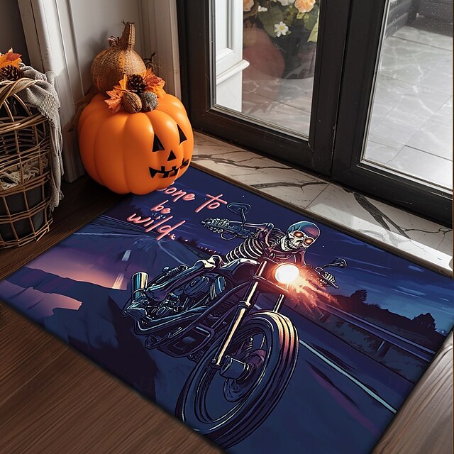 Doormat Skeleton Motorcycle Kitchen Mat Floor Mat Non-Slip Area Rug Oil Proof Rug Indoor Outdoor Mat Bedroom Decor Bathroom Mat Entrance Rug