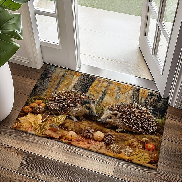 Hedgehog Forest Mushroom Doormat Kitchen Mat Floor Mat Non-Slip Area Rug Oil Proof Rug Indoor Outdoor Mat Bedroom Decor Bathroom Mat Entrance Rug