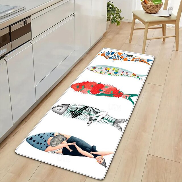 Area Rug Kitchen Rug Mat Non-Slip Oil Proof Floor Mat Livingroom Rug Indoor Outdoor Mat Bedroom Decor Bathroom Mat Entrance Rug Door Mat Summer Fishes