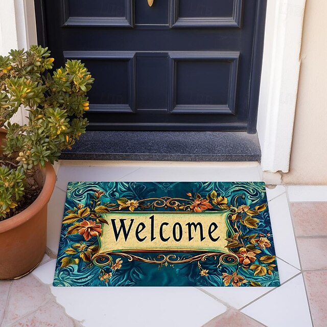 Welcome Floral Doormat Floor Mats Washable Rugs Kitchen Mat Non-Slip Oil Proof Rug Indoor Outdoor Mat Bedroom Decor Bathroom Mat Entrance Rug