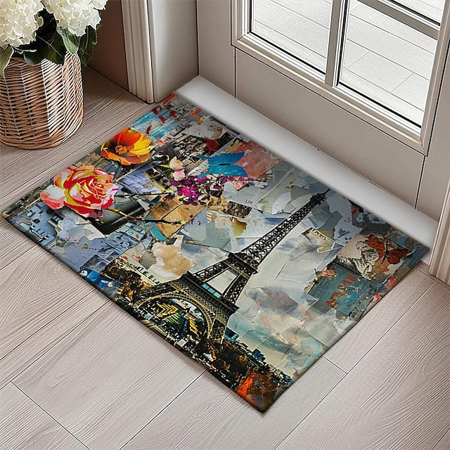 Graffiti Doormat Kitchen Mat Floor Mat Non-Slip Area Rug Oil Proof Rug Indoor Outdoor Mat Bedroom Decor Bathroom Mat Entrance Rug Eiffel Tower