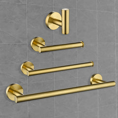 Bathroom Hardware Set Bath Accessory Kit 4 Piece Brushed Gold Metallic Bathroom Accessories Wall Mount 18 Inch Towel Bar Toilet Paper Holder Robe Clothes Hook Stainless Steel