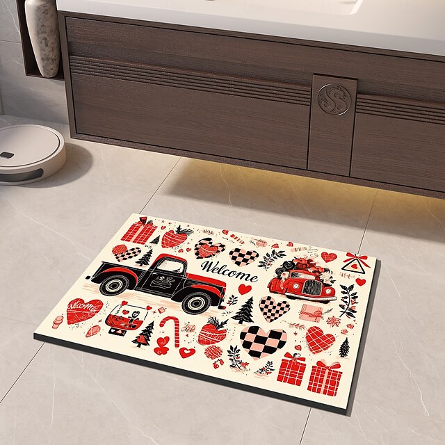 Valentine's Day Bathroom Rug, Polyester Rectangle Door Mat, Super Absorbent, Non-Slip, Easy-to-Clean, Stain-Resistant Bath Mat