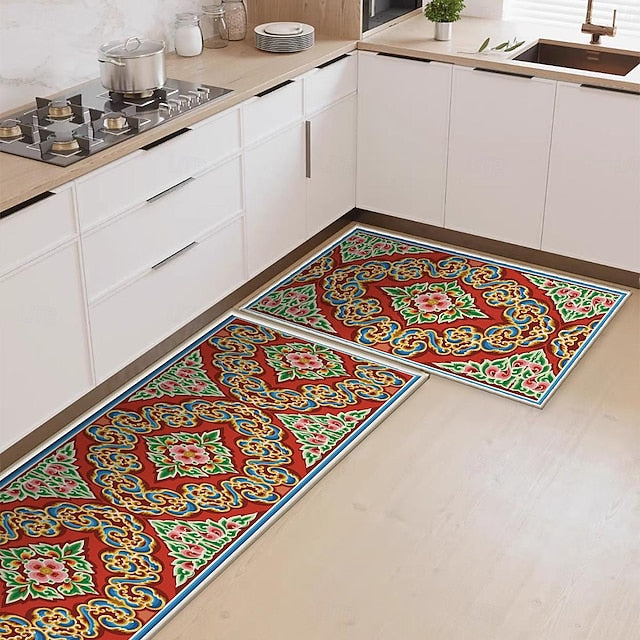 Ethnic Mandala Kitchen Mat Non-Slip Rug Indoor Outdoor Mat Bedroom Decor Bathroom Mat Entrance Rug Door Mat