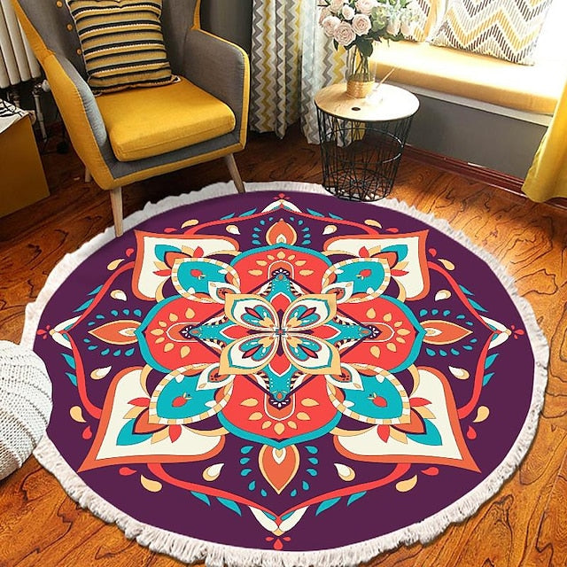 Mandala Tassel Round Carpet Area Rug Ethnic Style Room Living Room Bedroom Coffee Table Floor Mat