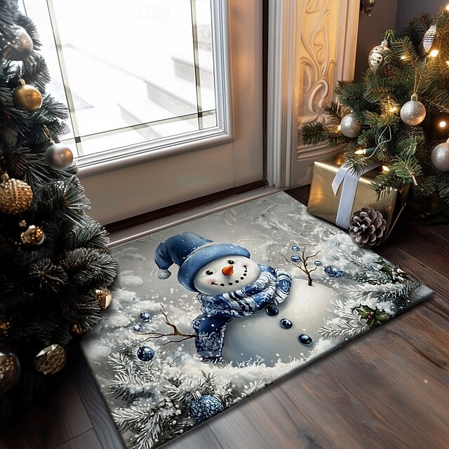 Christmas Decoration Doormat Xmas Snowman Couple Kitchen Mat Floor Mat Non-Slip Area Rug Oil Proof Rug Indoor Outdoor Mat Bedroom Decor Bathroom Mat Entrance Rug