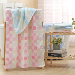 Cotton Gauze Bath Towel Double Hug Quilt Color Checkered Beach Towel Cotton Bath Towel