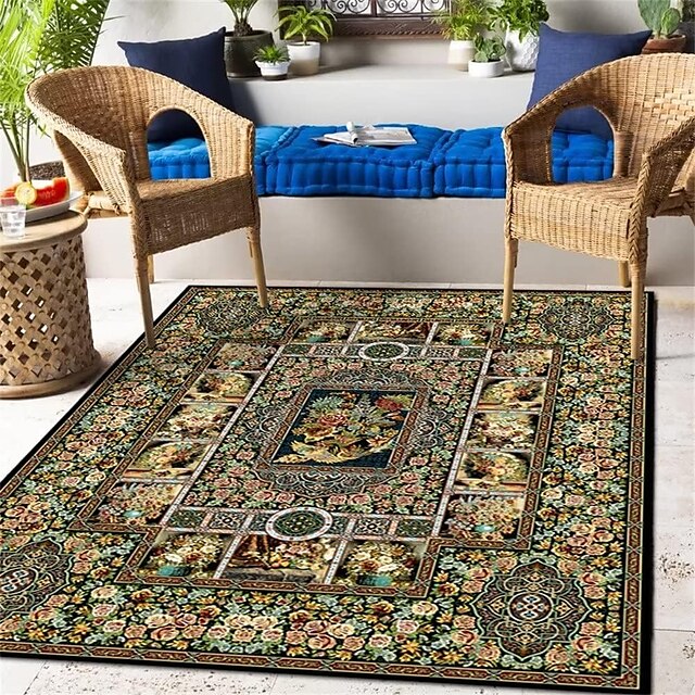 Area Rug Carpet Exotic Ethnic Style Floor Mat American Persian Multicolored Flowers in Retro Style Living Room Hotel Homestay Home Bedroom Full Carpet