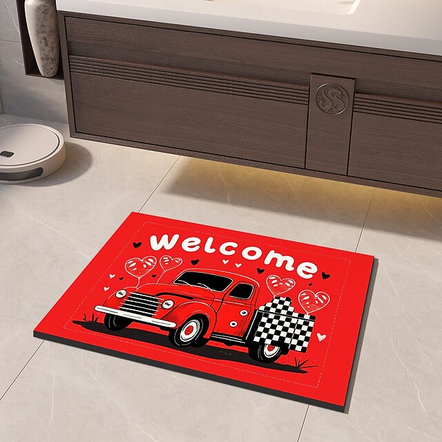 Valentine's Day Bathroom Rug, Polyester Rectangle Door Mat, Super Absorbent, Non-Slip, Easy-to-Clean, Stain-Resistant Bath Mat