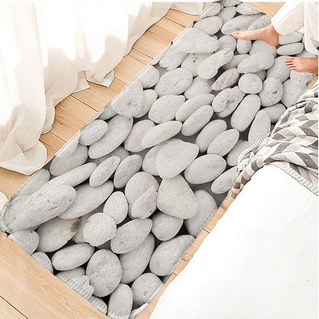 Cobblestone Floor Mat Door Mat Anti-Slip Hallway Carpets Smooth Stone Area Rugs Washable for Bedroom Living Room Kitchen Bathroom