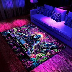 Blacklight Rug UV Reactive Glow in the Dark Area Rug Kitchen Mat Non-Slip Oil Proof Chimpanzees DJ Floor Mat Livingroom Rug Indoor Outdoor Mat Bedroom Decor Bathroom Mat Entrance Rug Door Mat