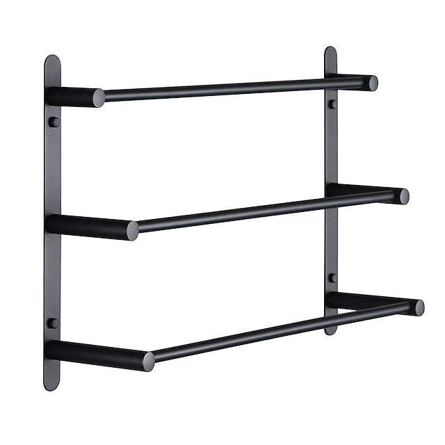 3-Tier Towel Towel Rail ,Wall Mounted Stainless Steel Towel Rack Storage Shelf for Bathroom 30cm~70cm Towel Bar Towel Rail Towel Hanger(Matte Black/Chrome)