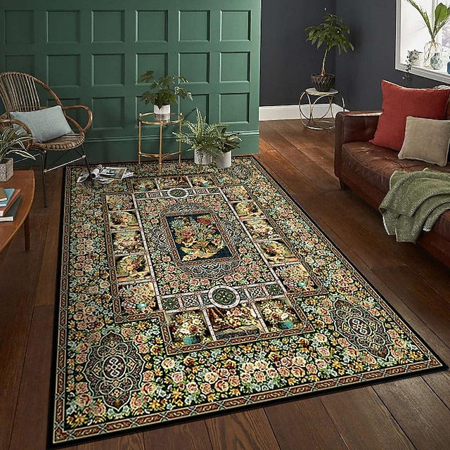 Area Rug Carpet Exotic Ethnic Style Floor Mat American Persian Multicolored Flowers in Retro Style Living Room Hotel Homestay Home Bedroom Full Carpet