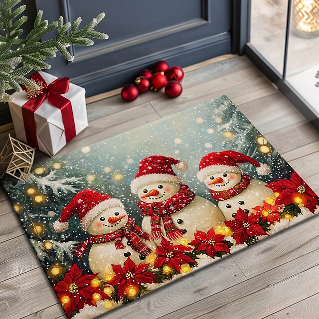 Christmas Decorations Doormat Snowman Kitchen Mat Floor Mat Non-Slip Area Rug Oil Proof Rug Indoor Outdoor Mat Bedroom Decor Bathroom Mat Entrance Rug