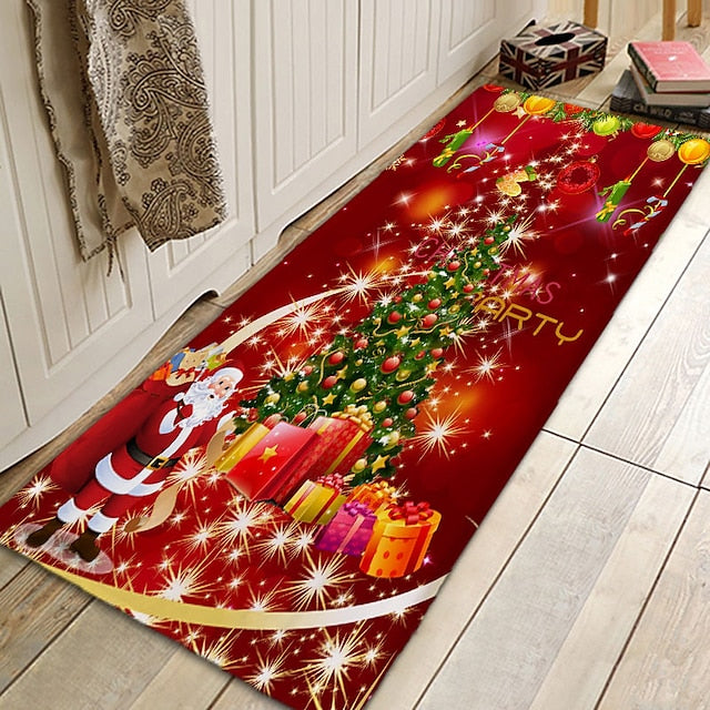 Christmas Decorations Pattern Floor Mat Flannel Hallway Carpets Area Rugs Xmas Door Mat for Bedroom Living Room Carpet Kitchen Bathroom Anti-Slip Floor Mats