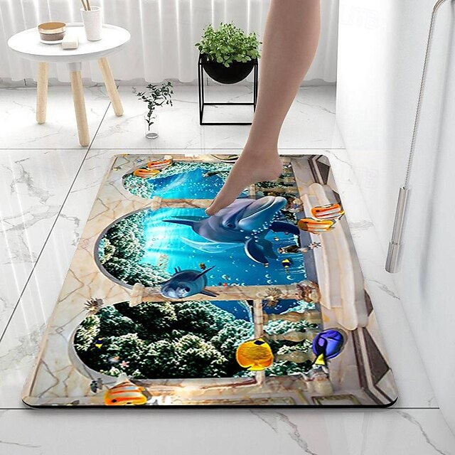 Sea Diatomaceous Earth Bath Mat Non-slip Soft Mat Rubber Anti-Slip Fast Dry Super Absorbent Thin Bathroom Mat for Under Door - Bathroom Floor Mat Rug Bathtub Front Shower Mat Sink