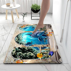 Sea Diatomaceous Earth Bath Mat Non-slip Soft Mat Rubber Anti-Slip Fast Dry Super Absorbent Thin Bathroom Mat for Under Door - Bathroom Floor Mat Rug Bathtub Front Shower Mat Sink