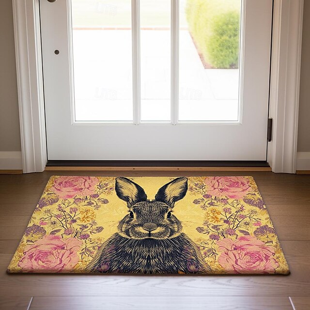 Welcome Rabbits Doormat Floor Mats Washable Rugs Kitchen Mat Non-Slip Oil Proof Rug Indoor Outdoor Mat Bedroom Decor Bathroom Mat Entrance Rug