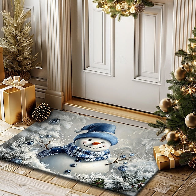 Christmas Decoration Doormat Xmas Snowman Couple Kitchen Mat Floor Mat Non-Slip Area Rug Oil Proof Rug Indoor Outdoor Mat Bedroom Decor Bathroom Mat Entrance Rug