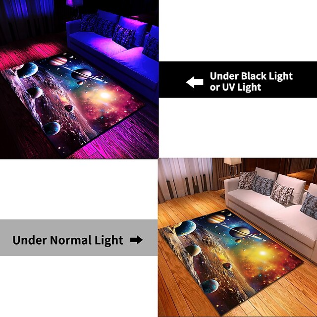 Blacklight Rug UV Reactive Glow in the Dark Area Rug Kitchen Mat Non-Slip Oil Proof Trippy Galaxy Floor Mat Livingroom Rug Indoor Outdoor Mat Bedroom Decor Bathroom Mat Entrance Rug Door Mat