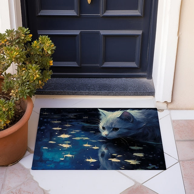 Painting Cat Doormat Floor Mats Washable Rugs Kitchen Mat Non-Slip Oil Proof Rug Indoor Outdoor Mat Bedroom Decor Bathroom Mat Entrance Rug