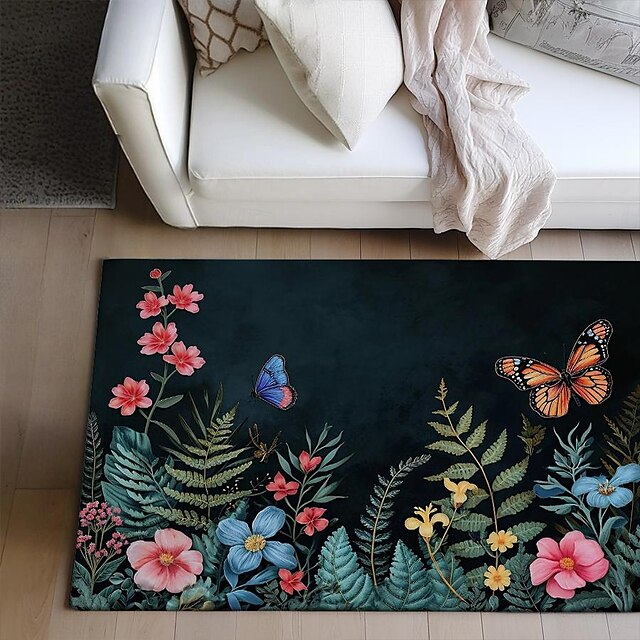 Green Butterfly Plant Area Rug Kitchen Mat Non-Slip Oil Proof Floor Mat Livingroom Rug Indoor Outdoor Mat Bedroom Decor Bathroom Mat Entrance Rug Door Mat