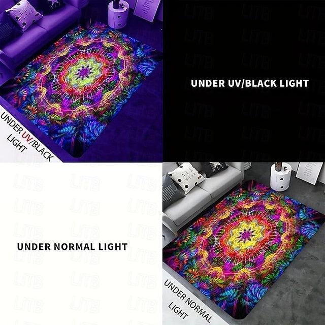 Blacklight Printed Carpet UV Reactive Glow in the Dark Rug Large Non-Slip Rug Mat for Room Decor