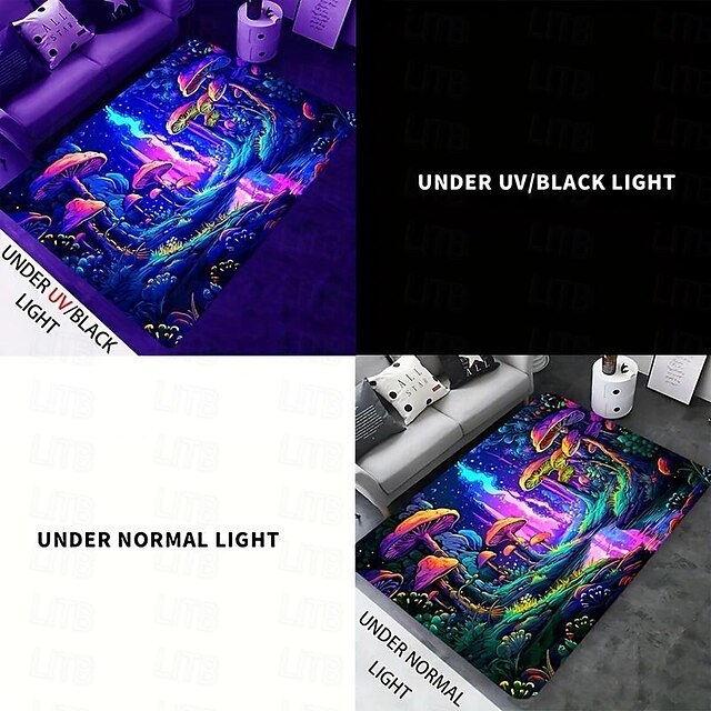 Blacklight Printed Carpet UV Reactive Glow in the Dark Rug Large Non-Slip Rug Mat for Room Decor