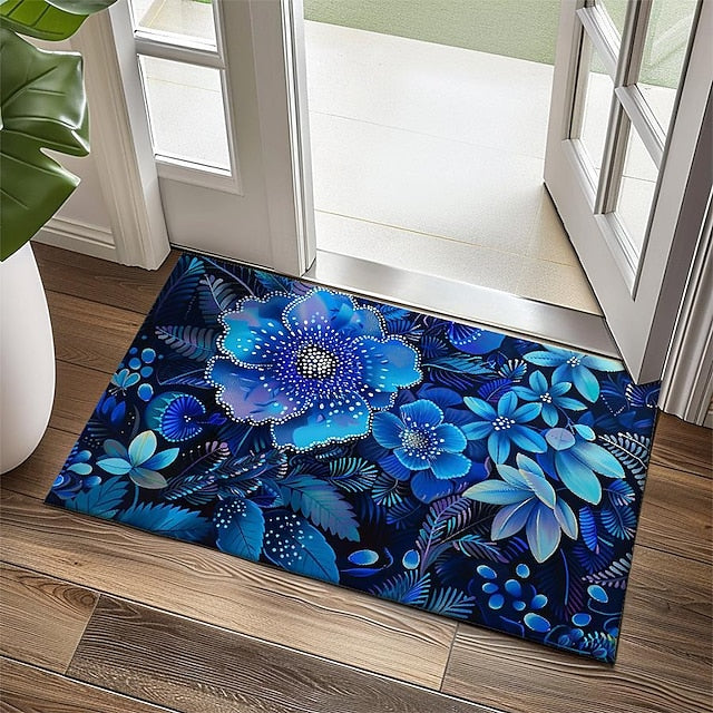 Pointillism Flowers Doormat Floor Mats Washable Rugs Kitchen Mat Non-Slip Oil Proof Rug Indoor Outdoor Mat Bedroom Decor Bathroom Mat Entrance Rug