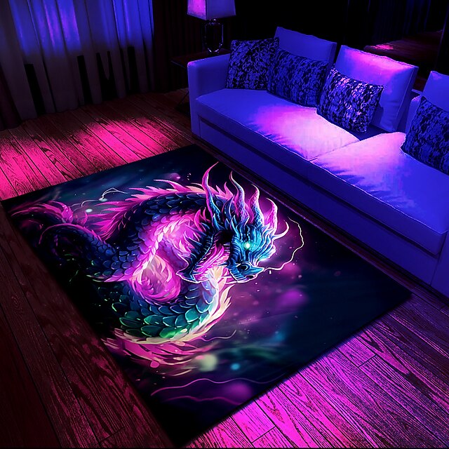 Blacklight Rug UV Reactive Glow in the Dark Area Rug Kitchen Mat Non-Slip Oil Proof Creepy Dragon Floor Mat Livingroom Rug Indoor Outdoor Mat Bedroom Decor Bathroom Mat Entrance Rug Door Mat