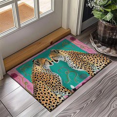 Duo Leopards Doormat Floor Mats Washable Rugs Kitchen Mat Non-Slip Oil Proof Rug Indoor Outdoor Mat Bedroom Decor Bathroom Mat Entrance Rug