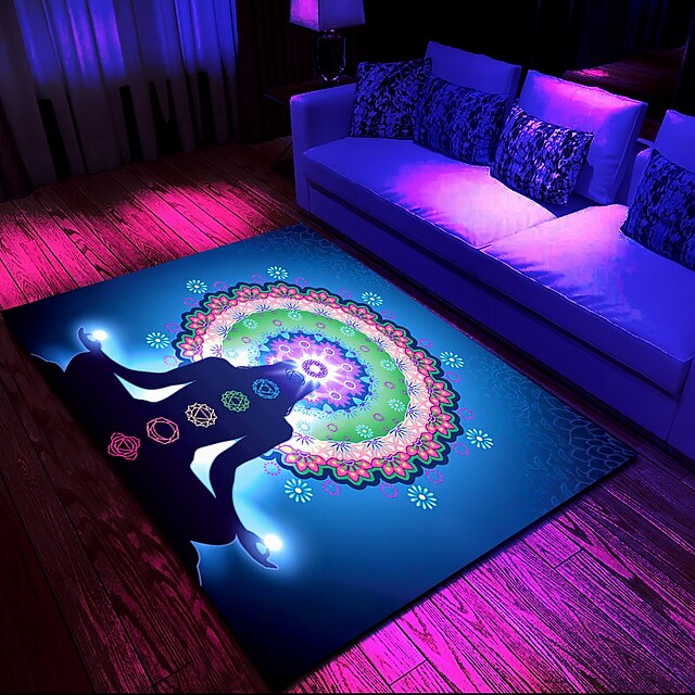 Blacklight Rug UV Reactive Glow in the Dark Area Rug Kitchen Mat Non-Slip Oil Proof Mandala Boho Floor Mat Livingroom Rug Indoor Outdoor Mat Bedroom Decor Bathroom Mat Entrance Rug Door Mat