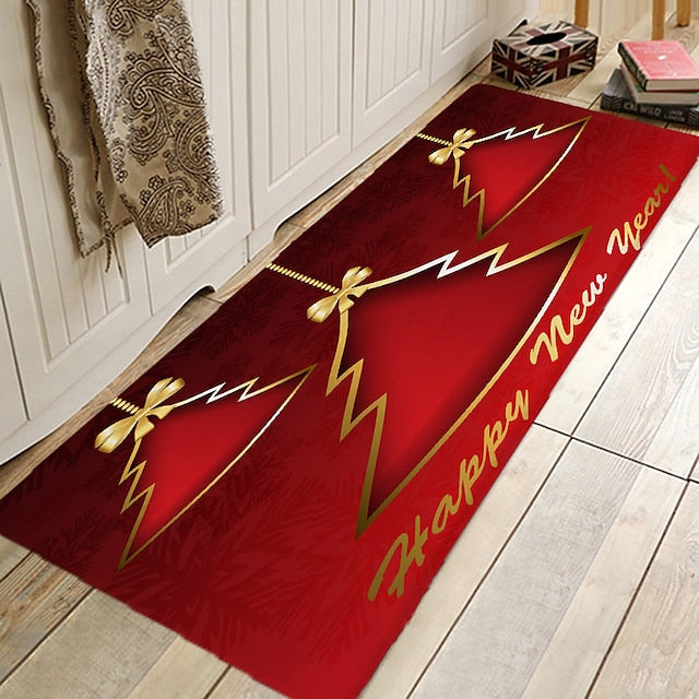 Christmas Decorations Pattern Floor Mat Flannel Hallway Carpets Area Rugs Xmas Door Mat for Bedroom Living Room Carpet Kitchen Bathroom Anti-Slip Floor Mats